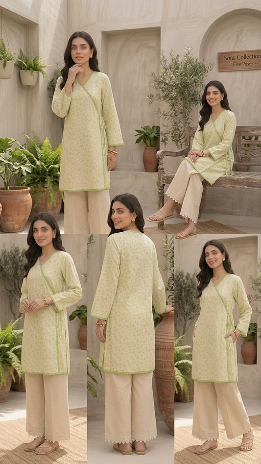 Pastel Yellow Embroidered 2-Piece Suit