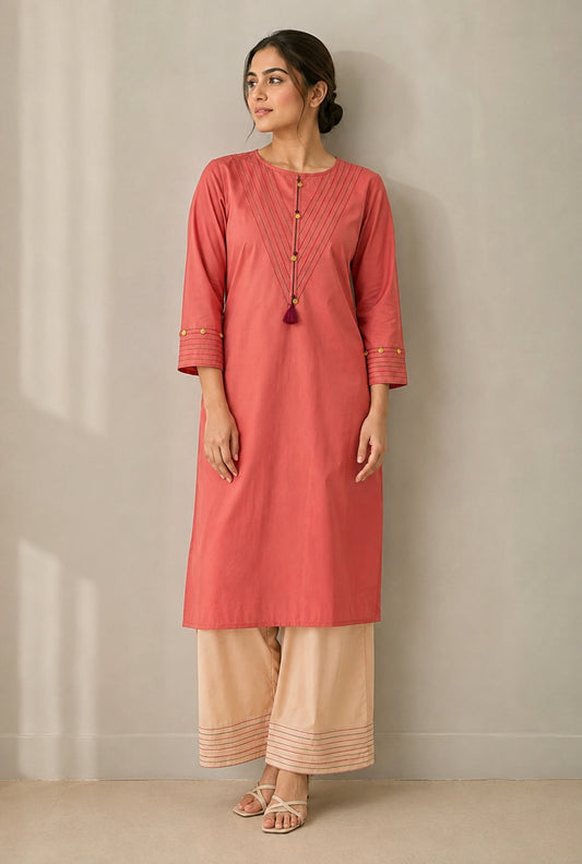 Coral Short Shirt with Farshi Shalwar – 2 Piece Ready-to-Wear Suit