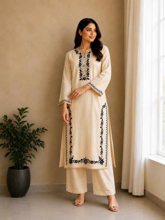 Cream Embroidered 2-Piece